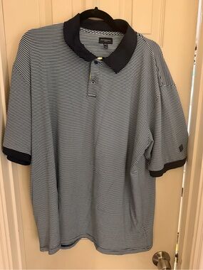 Burberry Navy and White Thin-Striped Polo